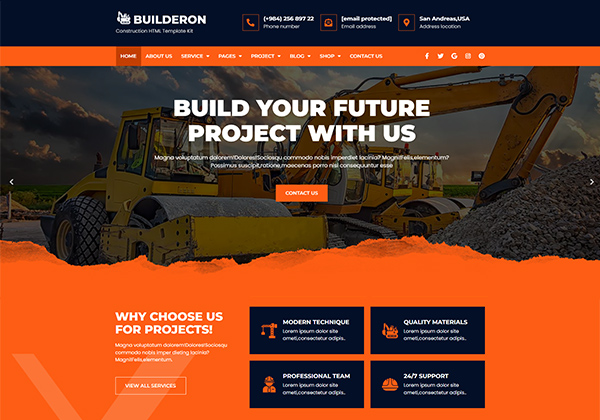 建筑工业HTML5模板可用于挖掘机生产厂家建筑公司